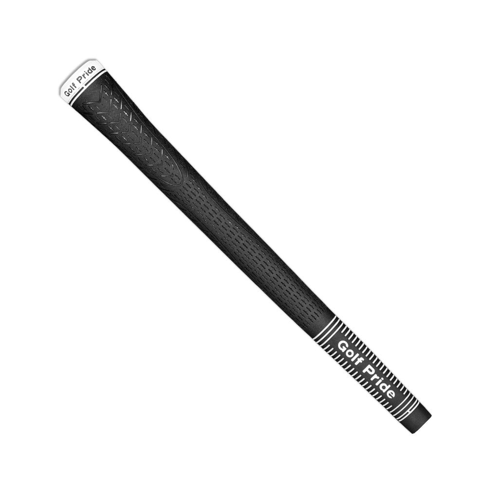 A black Golf Pride Lite Tour 25 golf club grip with distinctive white rings around the logo.