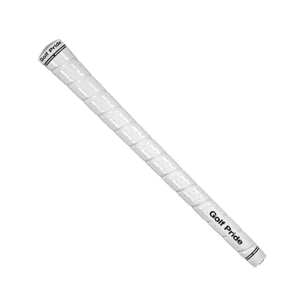 A white Golf Pride midsize grip with a simulated wrap design.