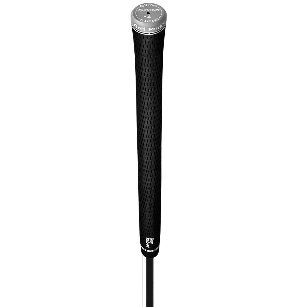 A black golf grip with the brand name 'Golf Pride' written on it. back view