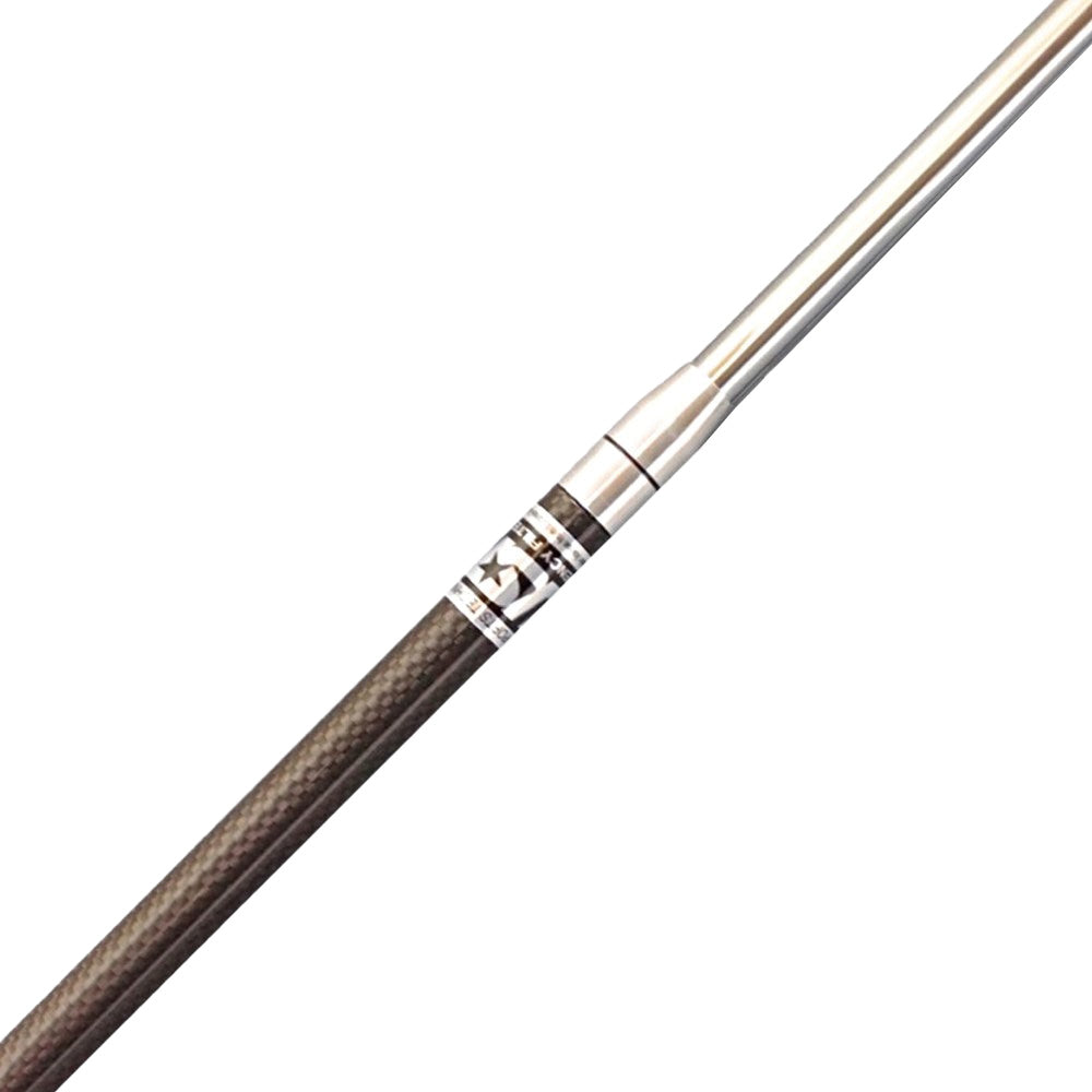 The image shows a close-up view of a golf putter grip, featuring a silver color and a textured surface, with a logo possibly indicating the brand UST Mamiya.