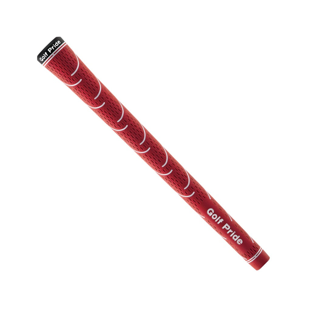 A red Golf Pride VDR rubber golf club grip with a blue logo and accent.
