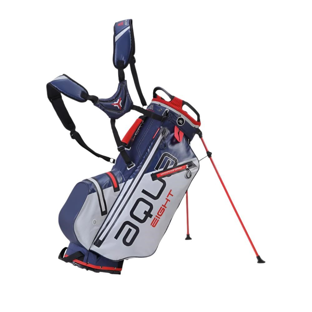 A red and purple BIG MAX golf stand bag with multiple pockets and a 7-way organizer top, displayed on a white background.