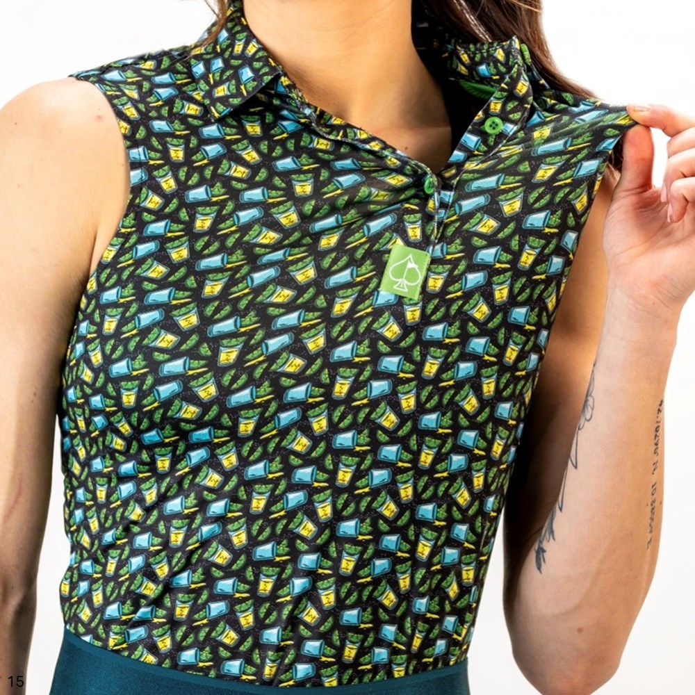 Pins & Aces - Polo Tee - Women's Casual Black Lemonade Lime
