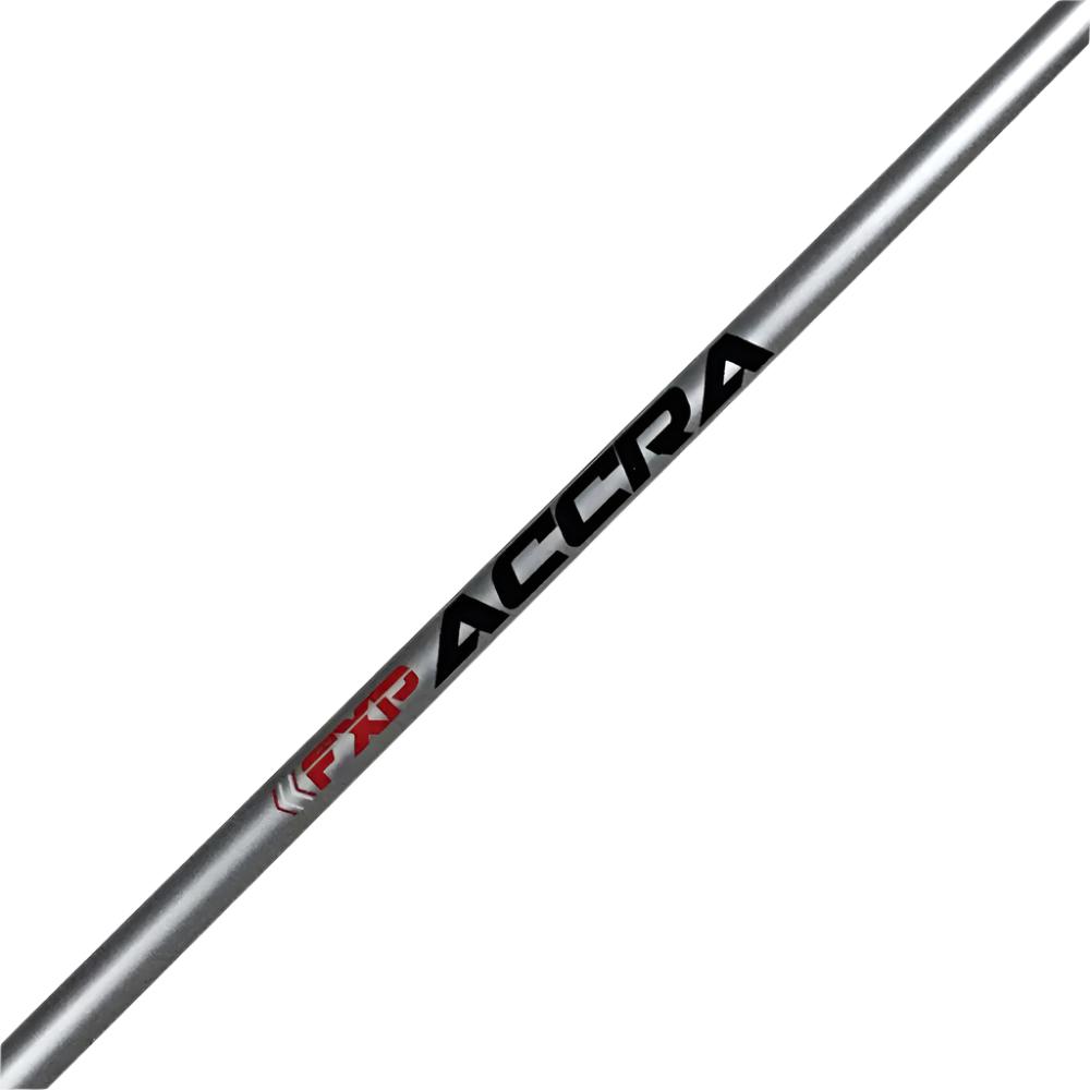A single Accra FX Putter shaft with a silver body and red and black branding details.