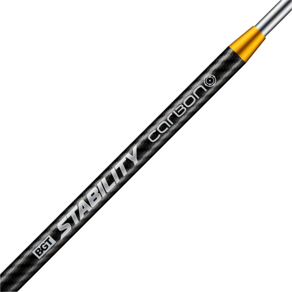 A close-up of a black putter shaft with the 'Stability' brand name and the word 'CARBON' in a golden color, indicating the type of shaft.