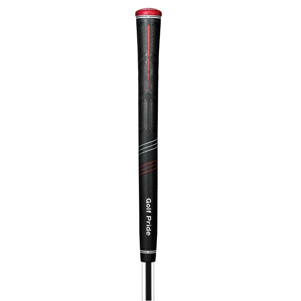 A black Golf Pride CP2 Pro golf club grip with red detailing.