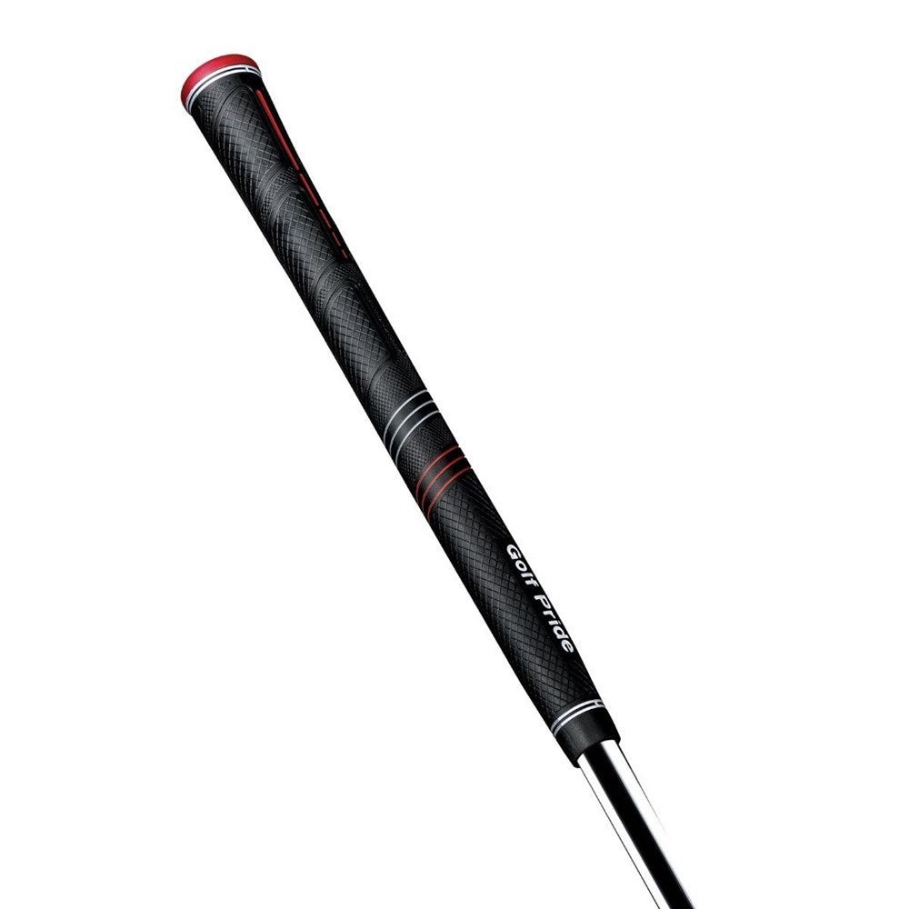 A black Golf Pride CP2 Pro golf club grip with red detailing.