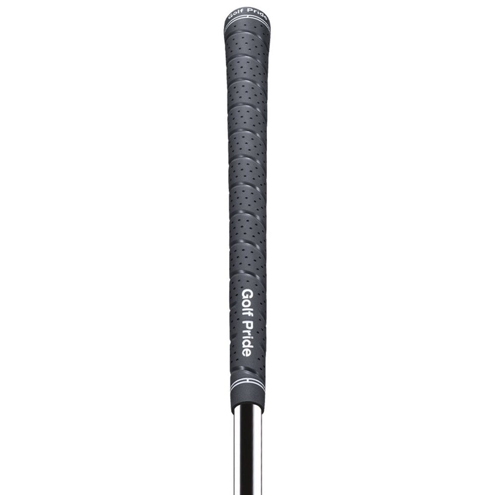 A black Golf Pride Tour Wrap Microsuede golf club grip with white logo and detailing.