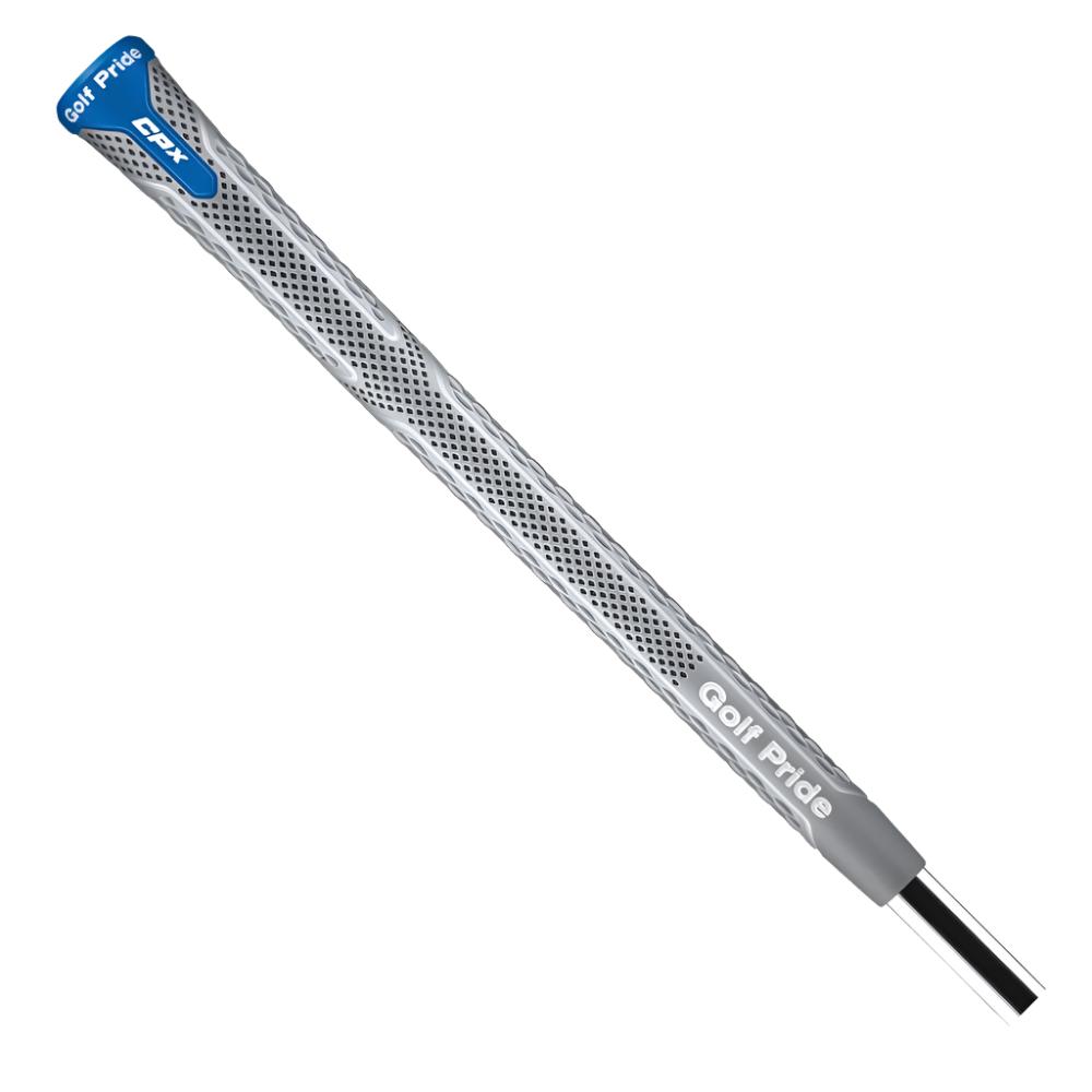A midsize Golf Pride golf club grip with a diamond-quilted pattern and blue accent.