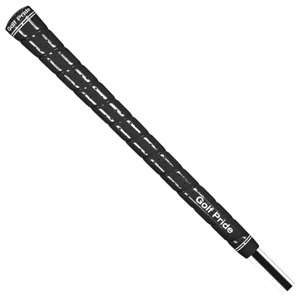 A black one-piece simulated wrap golf grip by Golf Pride with the brand name visible.