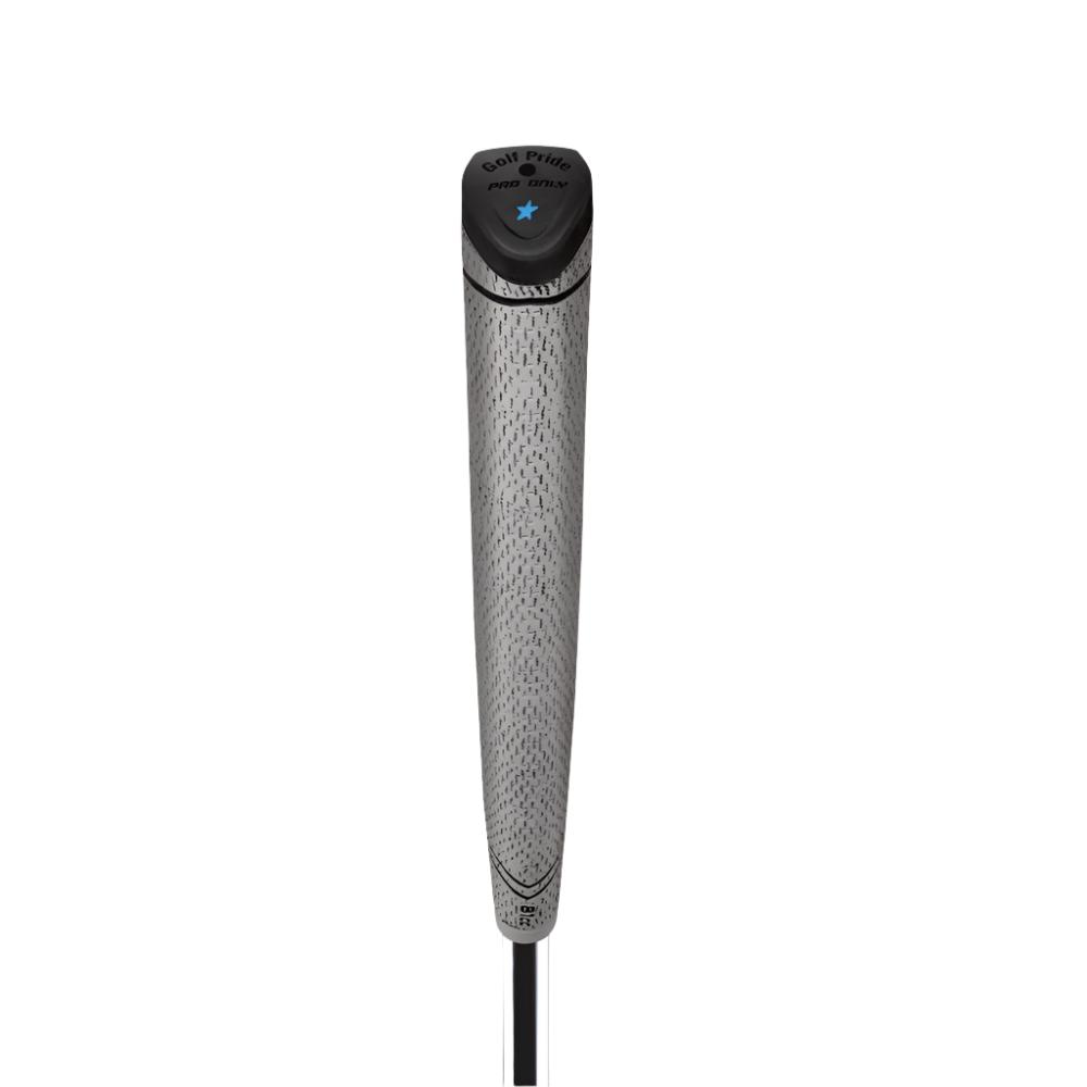A gray Golf Pride putter grip with cord, full body view