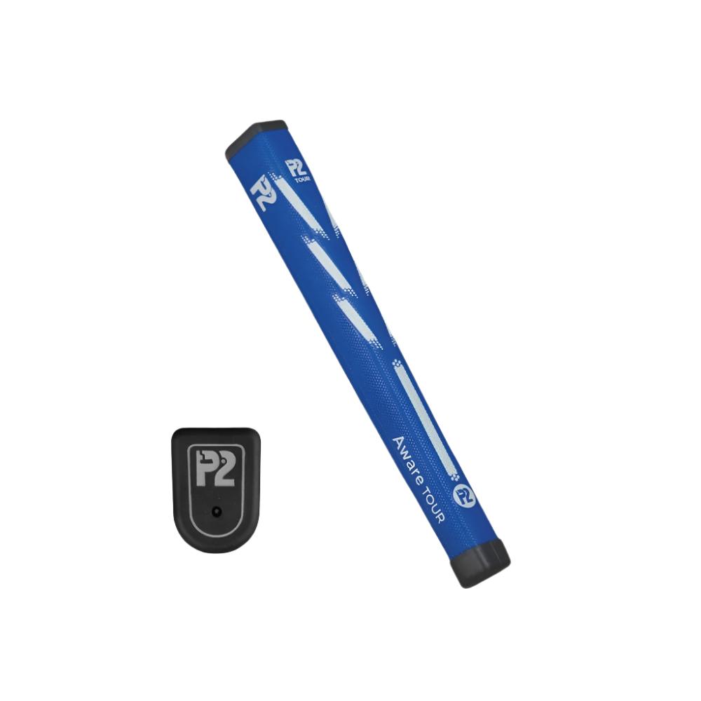 A putter grip with a flat bottom and flat sides, featuring the P2 brand logo, designed for golf putters.