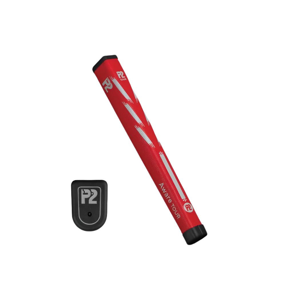 A putter grip with a flat bottom and flat sides, featuring the P2 brand logo, designed for golf putters.