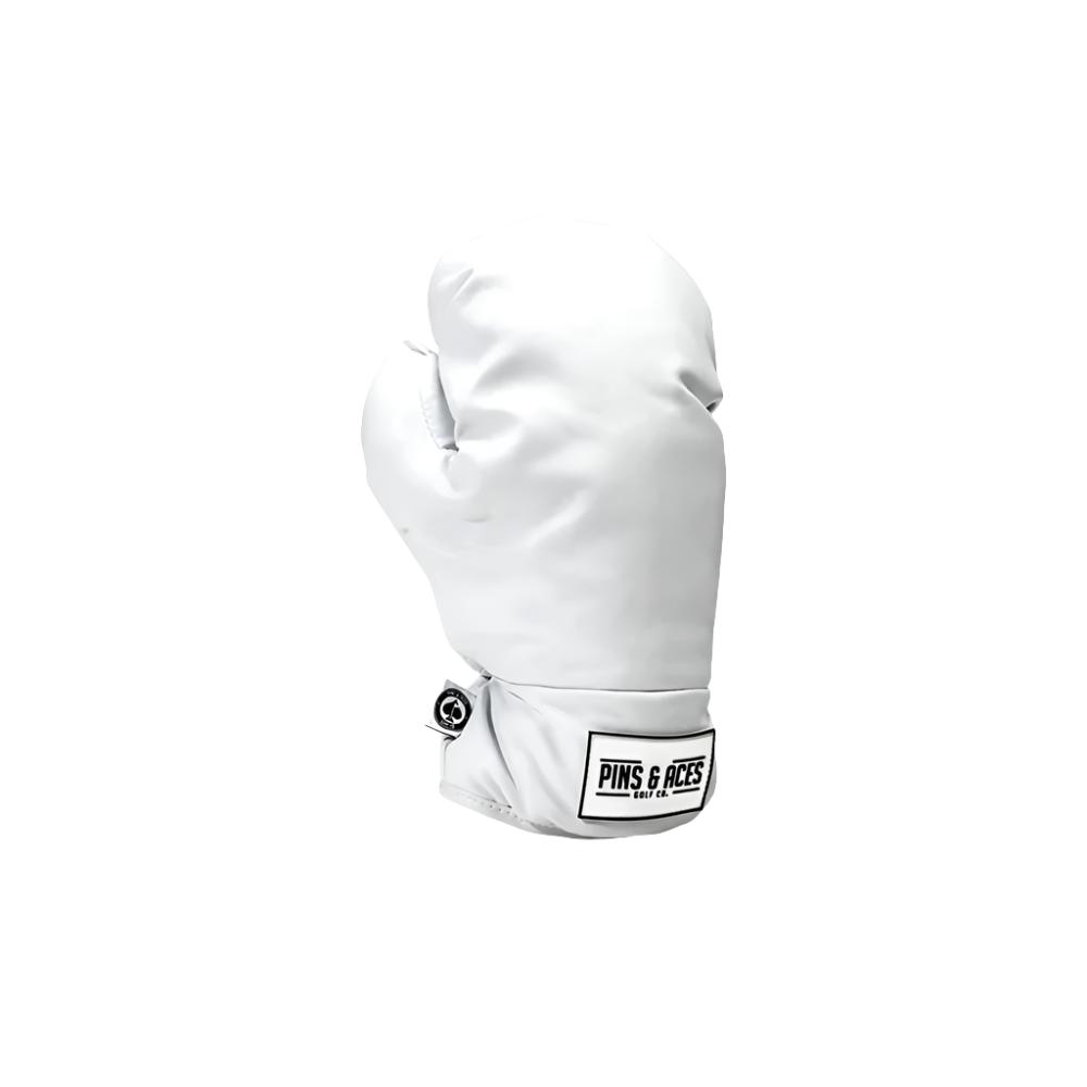 A colorful golf driver headcover featuring embroidered text and images