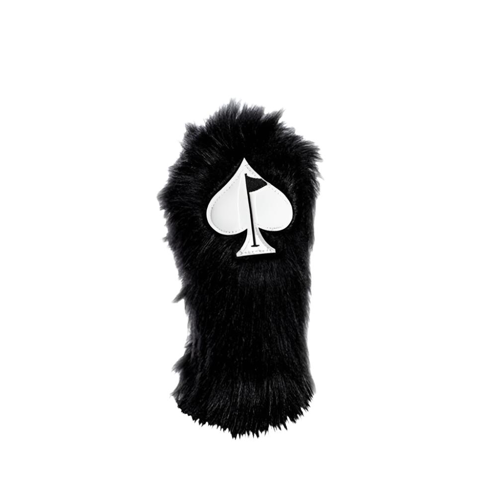 A colorful golf driver headcover featuring embroidered text and images