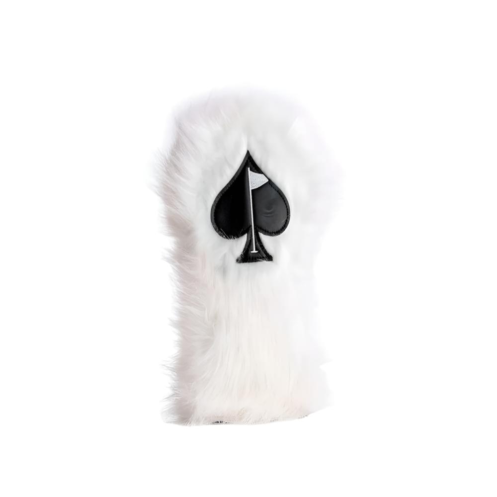A colorful golf driver headcover featuring embroidered text and images