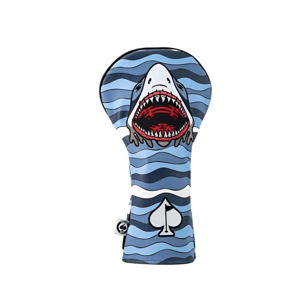 A colorful golf driver headcover featuring embroidered text and images