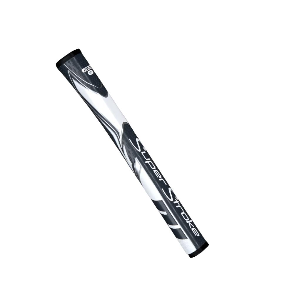 A black and white putter grip with a pistol-style top section and the branding 'Super Stroke' visible.