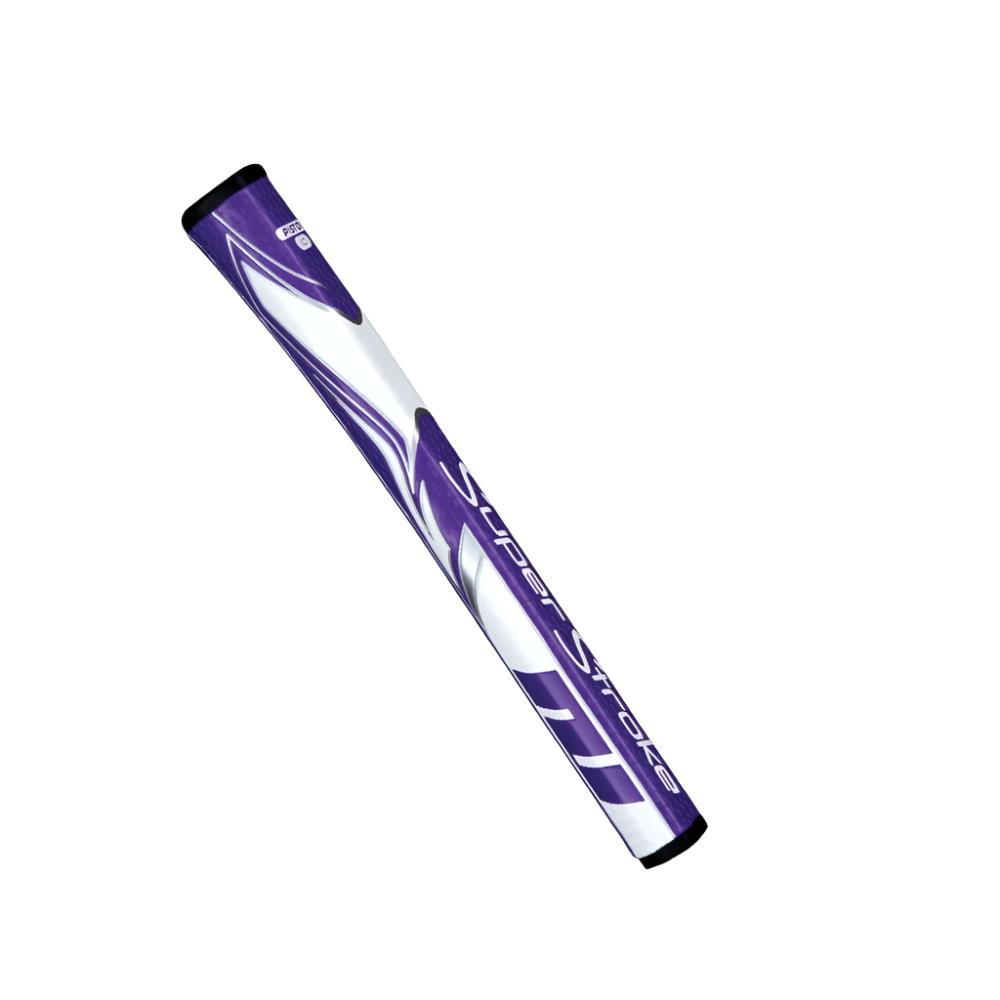 A black and white putter grip with a pistol-style top section and geometric design.