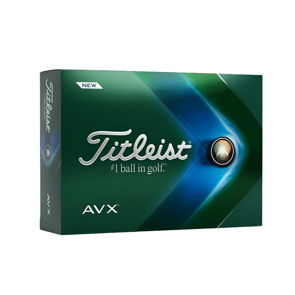 A box of Titleist AVX golf balls with the brand and model name displayed on the packaging.