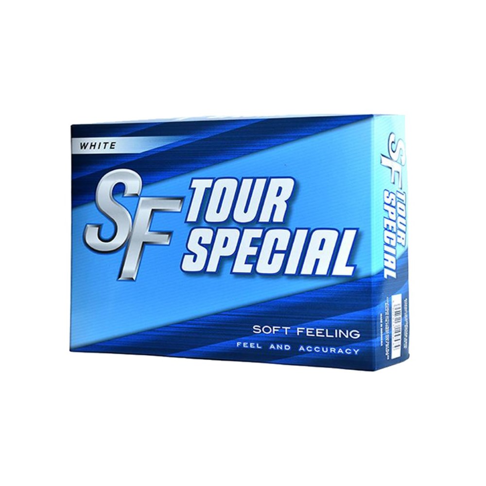 A box of Srixon Tour Special soft feeling golf balls in white and blue packaging.