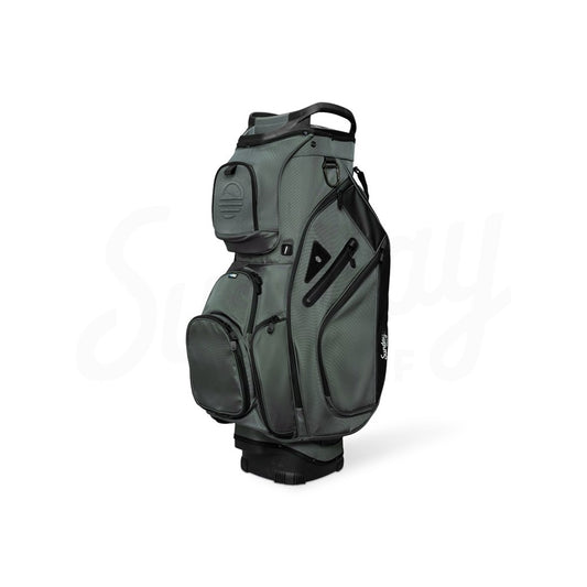 Green golf bag on a white background