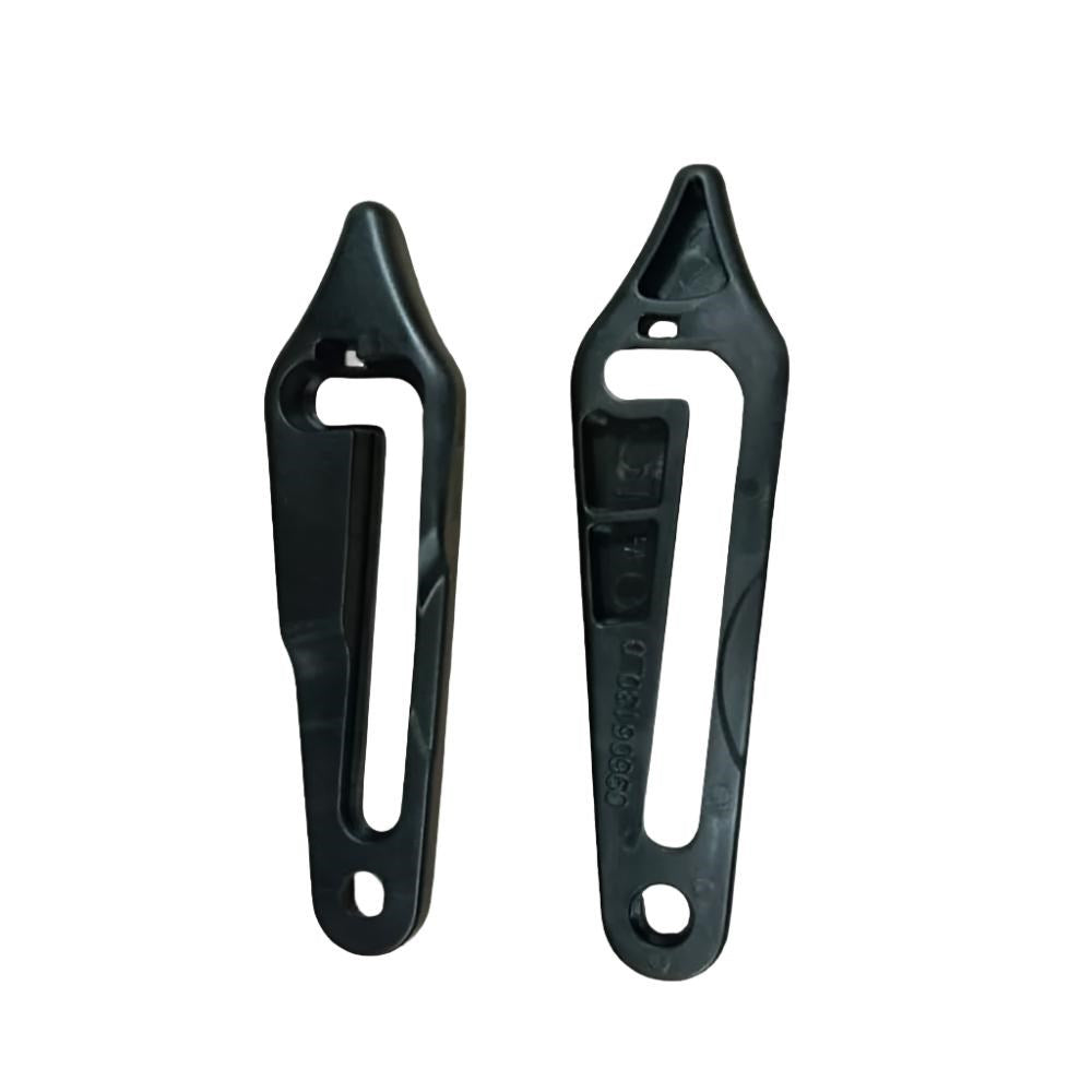 A set of two black metal blade storage latches.
