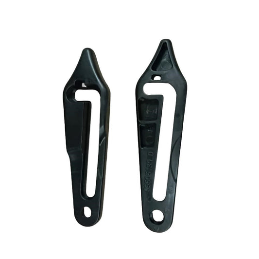 A set of two black metal blade storage latches.