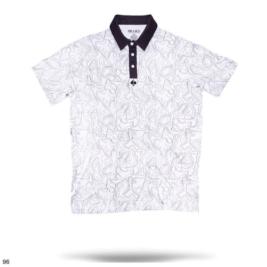 Pins & Aces - Polo Tee - Men’s Casual White Topography