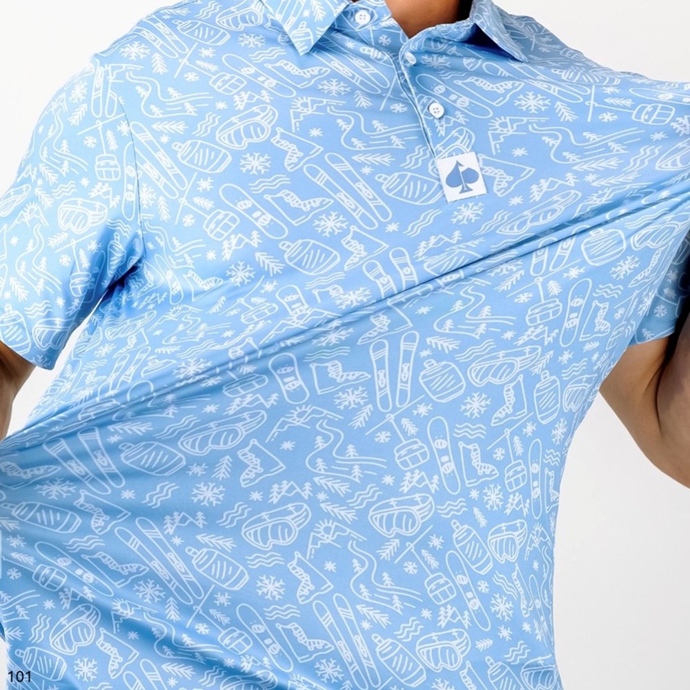 Pins & Aces - Polo Tee - Men’s Casual Sky Blue Ski Trip