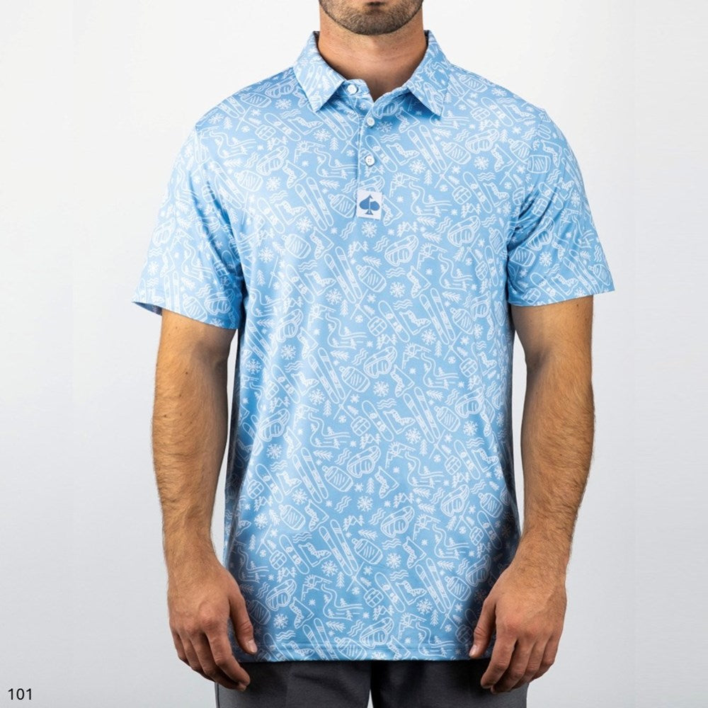 Pins & Aces - Polo Tee - Men’s Casual Sky Blue Ski Trip