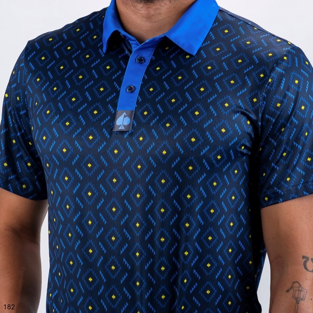 Pins & Aces - Polo Tee - Men’s Casual Navy Diamond Grid