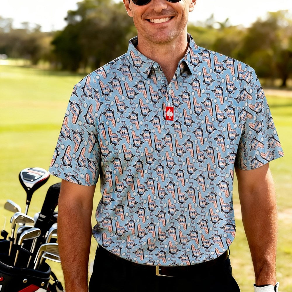 Pins & Aces - Polo Tee - Men’s Casual Aqua Blue Fore! Finger