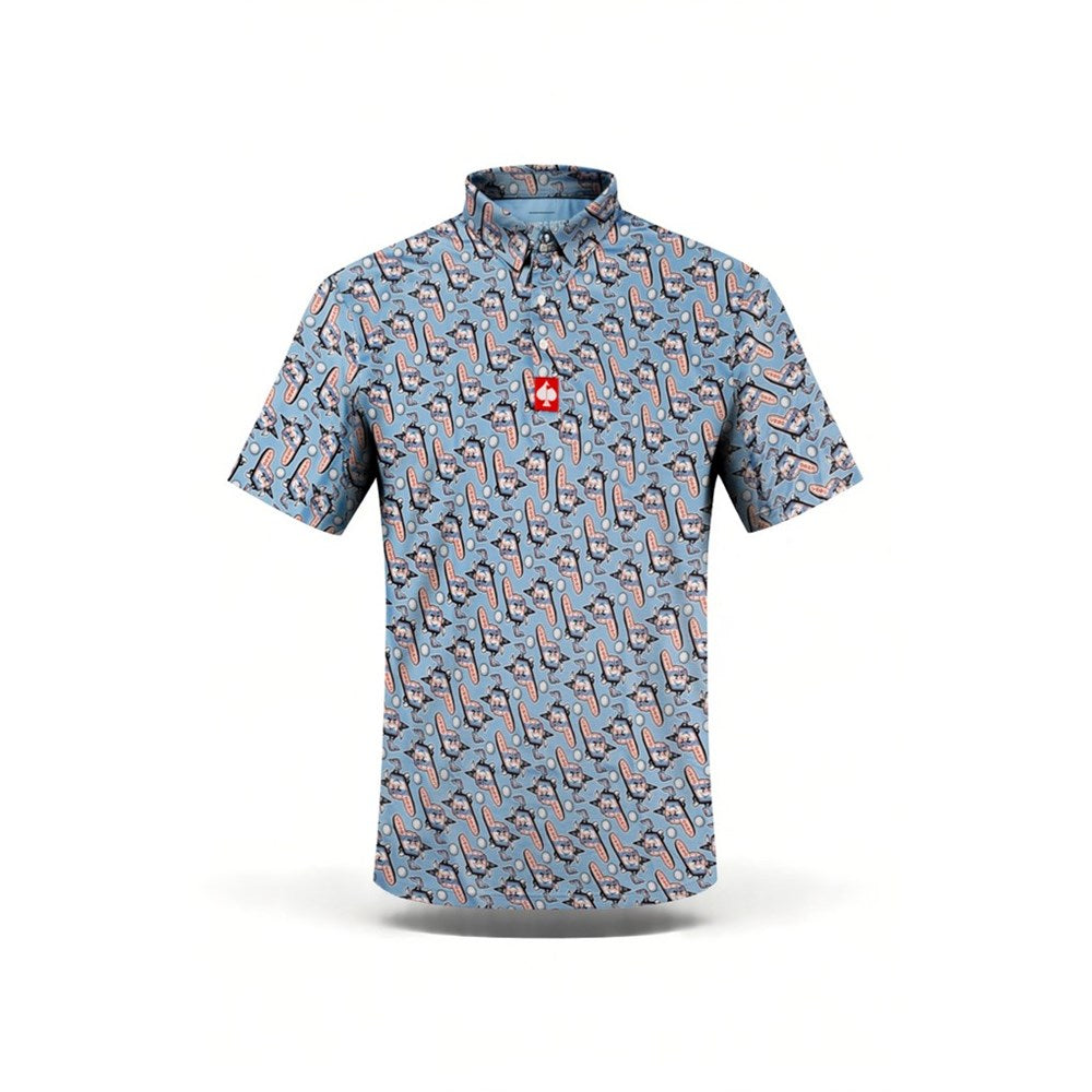 Pins & Aces - Polo Tee - Men’s Casual Aqua Blue Fore! Finger