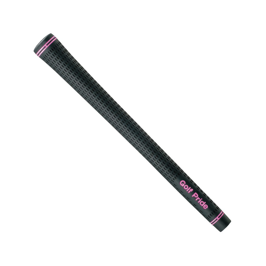 A black Golf Pride Tour Velvet golf club grip with a plus sign texture.