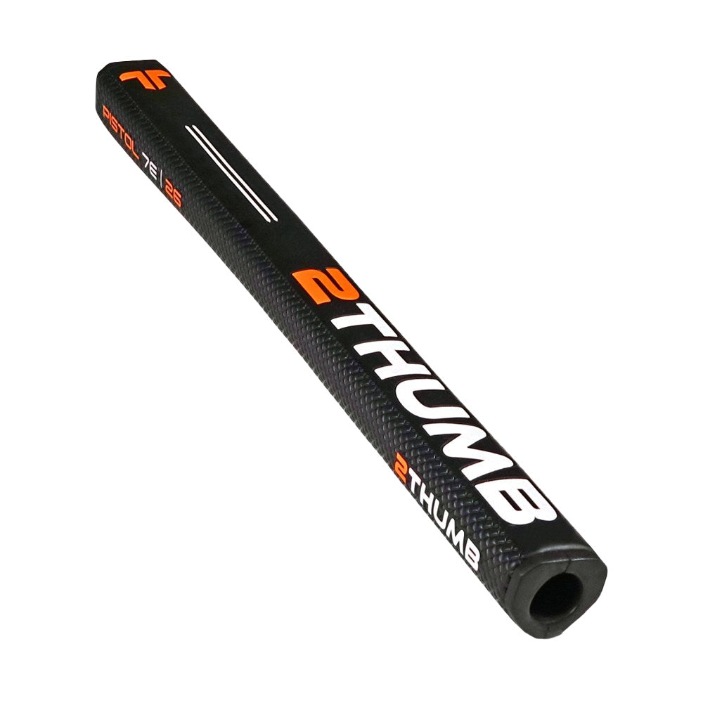 A black putter grip with orange and white branding that includes the text '2THUMB' and the model name 'Pistol 7E 26'.