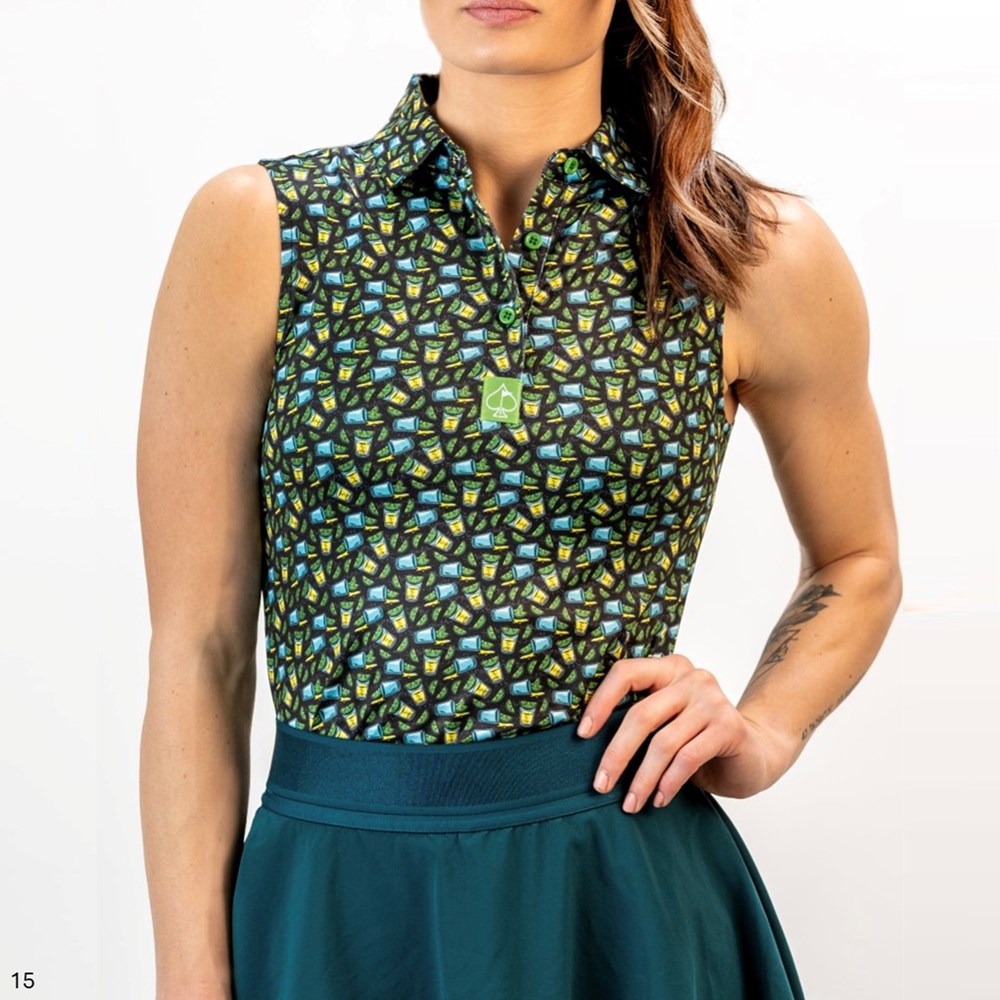 Pins & Aces - Polo Tee - Women's Casual Black Lemonade Lime