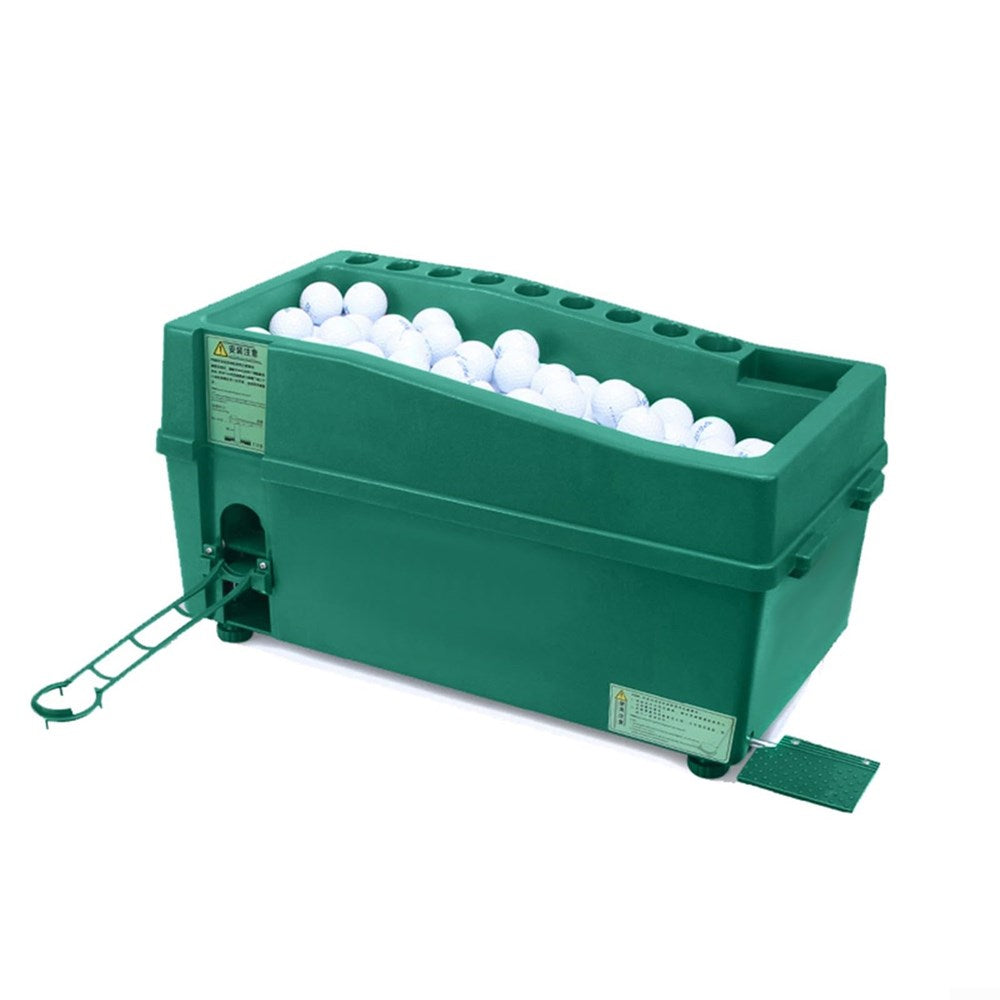 Green container with white balls on a white background