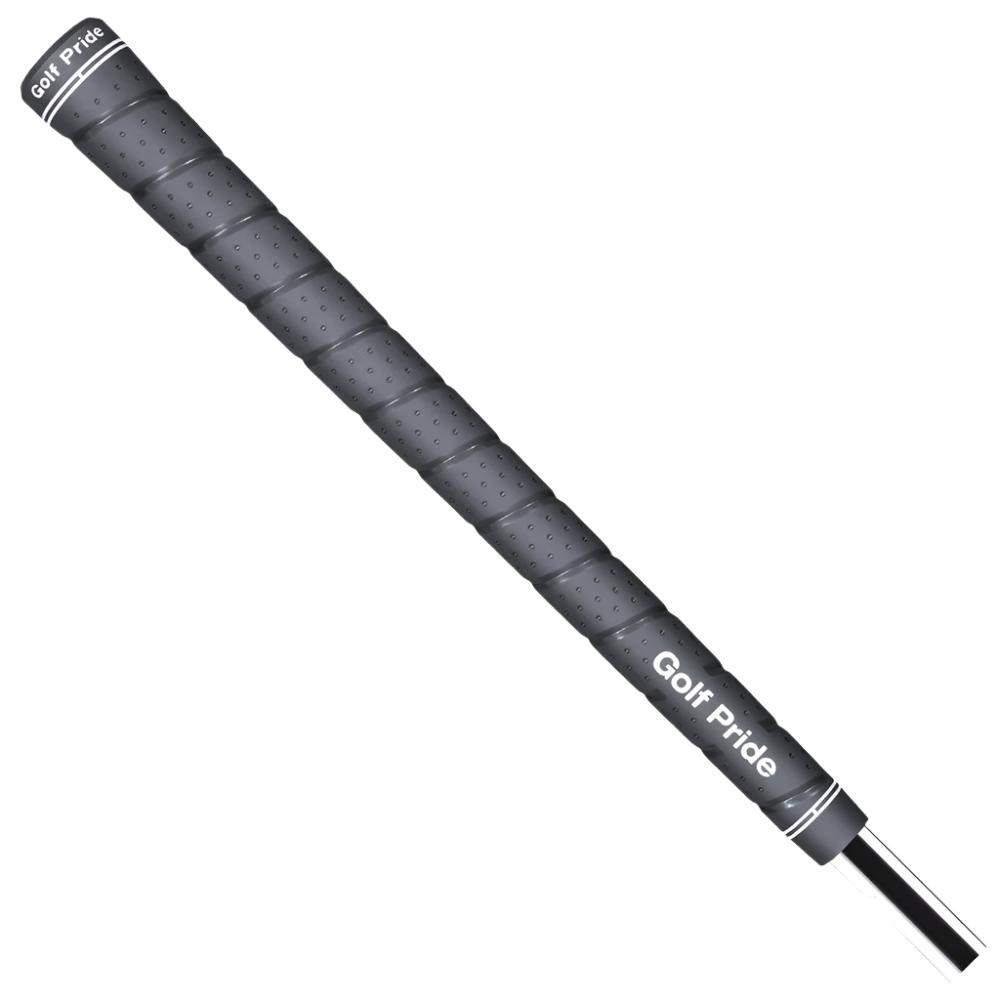 A close-up of black Golf Pride Tour Wrap Microsuede golf club grip with white logo and detailing.